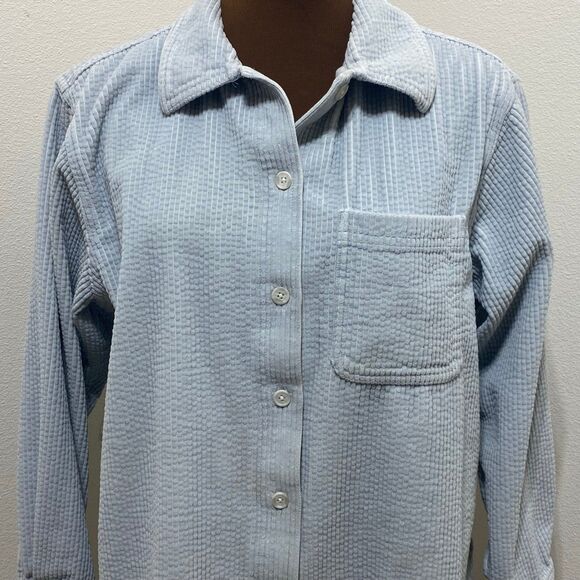 L.L. Bean Corduroy Jacket Women's Medium Petite Light Blue Shaket Button Up - Picture 2 of 8